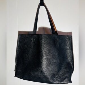 Reversible Black & Tan Faux Leather Tote Bag Large Shopper